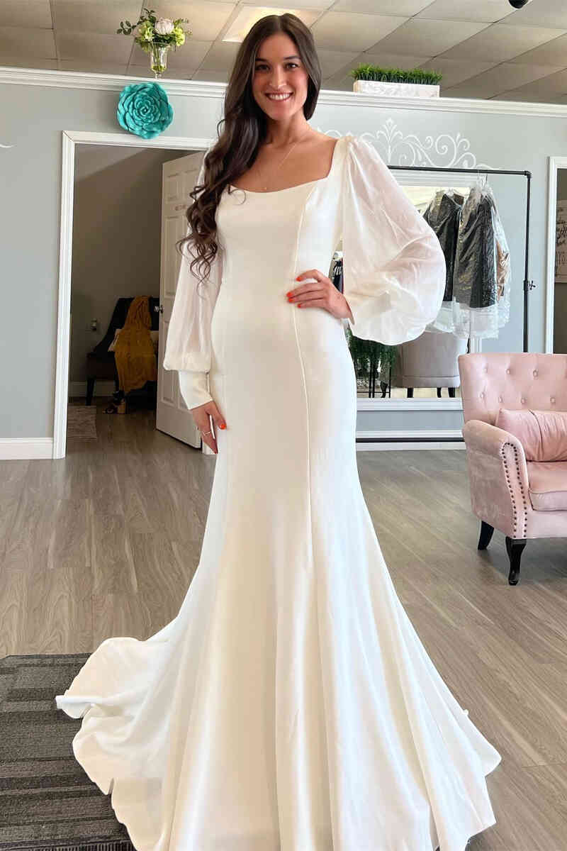 Graceful Lace Long Sleeves Open Back Mermaid Wedding Guest Bridesmaid –  Wish Gown