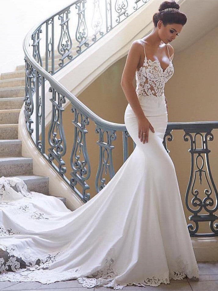 Beach Ivory Lace Wedding Dresses Long Mermaid Bridal Gown – MyChicDress