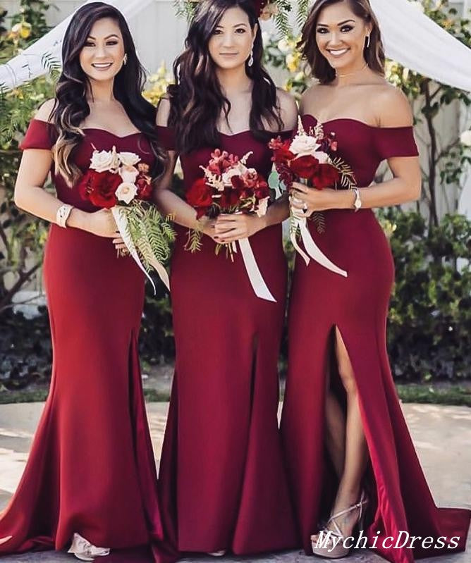 Sexy Burgundy Wedding Guest Dresses Floor Length Bridesmaid Dress with –  MyChicDress