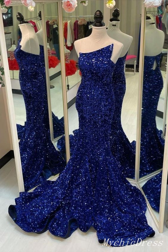 Mermaid Sweetheart Sleeveless Royal Blue Sequin Prom Dresses – MyChicDress