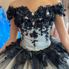 2024 Ball Gown 15 Black Quinceanera Dresses Crystal With 3D Flowers Girl Birthday Dress MyChicDress