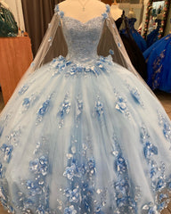 Ball Gown Light Blue Quinceanera Dresses Cheap 3D Floral vestidos de 15 años MyChicDress