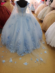 Ball Gown Light Blue Quinceanera Dresses Cheap 3D Floral vestidos de 15 años MyChicDress