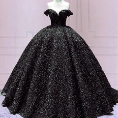 2024 Black Ball Gown Quinceanera Dresses Off Shoulder Corset Sequin Wedding Dress MyChicDress