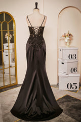 2024 Black Formal Dresses Mermaid Lace Prom Dresses V-Neck Sheer Corset MyChicDress