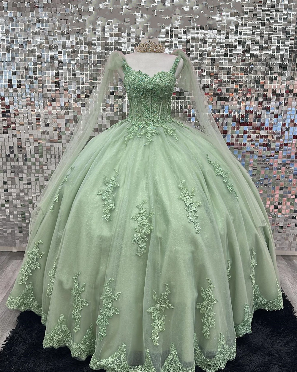 2024 Cheap Sage Quinceanera Dresses Lace Straps Green Sweet 16 Dresses Appliques MyChicDress