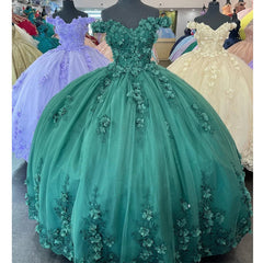 Emerald Green Quinceanera Dresses 3D Flower Applique Vestidos De 15 Anos MyChicDress