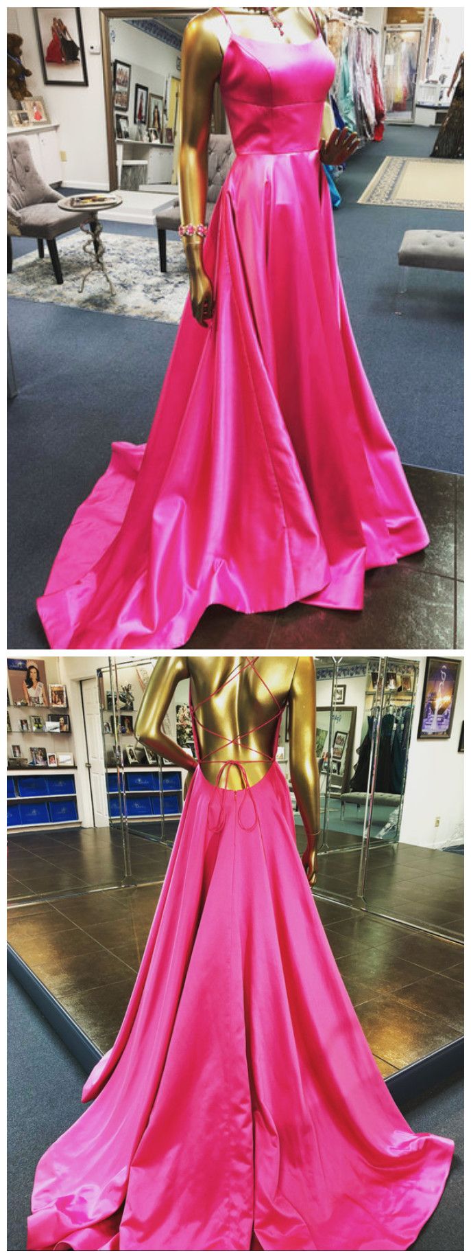 2024 Long Simple Evening Dresses UK Satin Backless Fuchsia Prom Dress MyChicDress