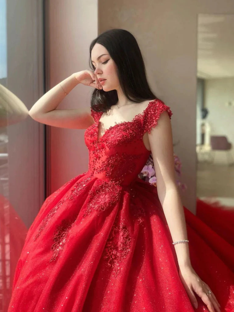 2025 Red Wedding Dresses Lace Off Shoulder Beaded Tulle Long Quince Dresses Sequin US14 Same As Picture