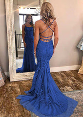 2024 Royal Blue Formal Prom Dresses Sexy Long Lace Evening Dress UK MyChicDress