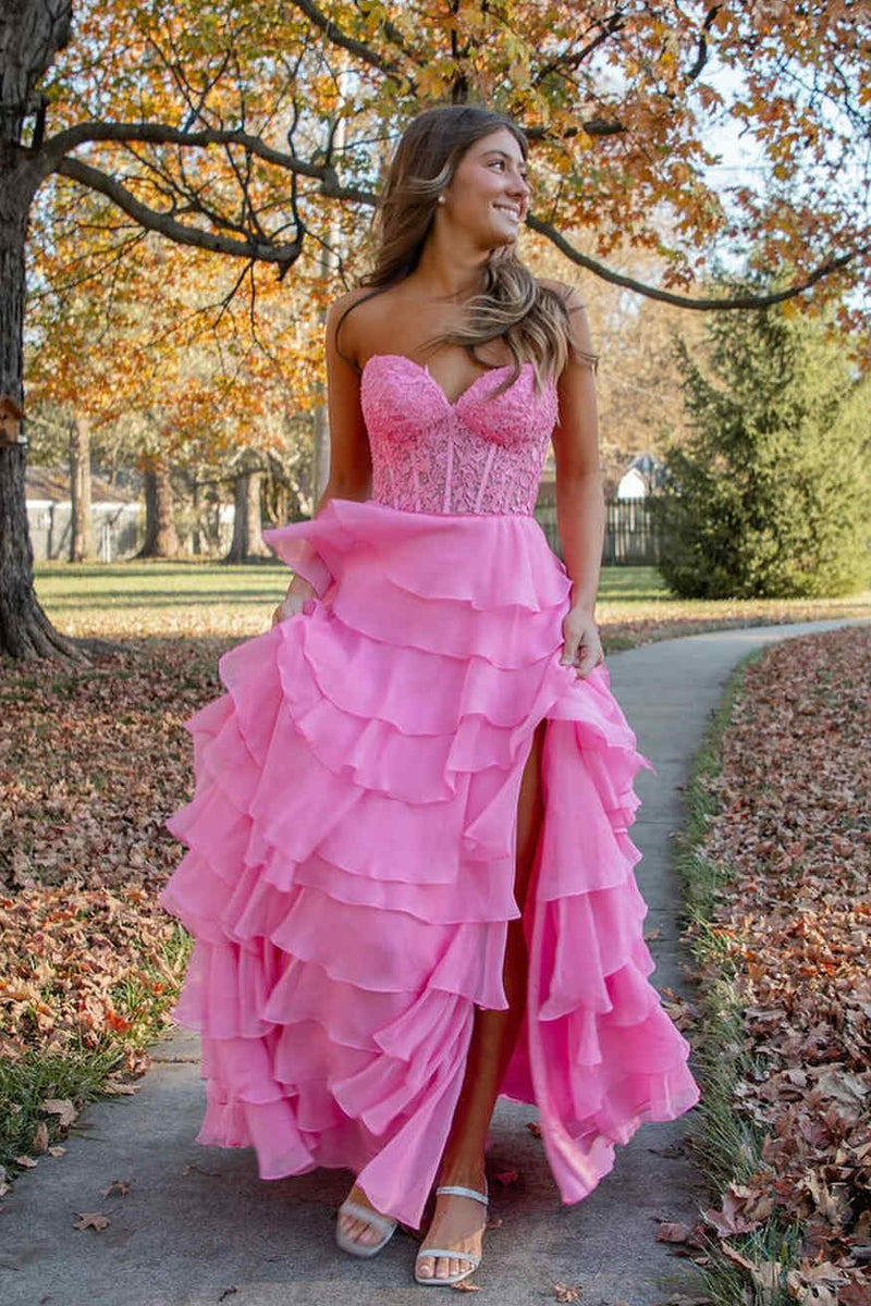 V Neck Pink Lace Prom Gown with Corset Back, Pink Lace Corset Back Pro –  jbydress