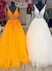 2025 Orange Lace Beaded Prom Dresses V Neck Tulle Sleeveless Evening Dress UK