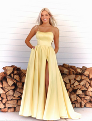 2025 A Line Chiffon Pastel Yellow Prom Dresses with Strappy Back MyChicDress