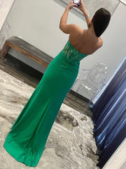 2025 Long Corset Lace Green Prom Dress Sweetheart Applique with Slit MyChicDress