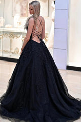 A Line Black Lace Prom Dress 2024 Long Gothic Wedding Dresses MyChicDress