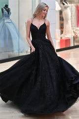 A Line Black Lace Prom Dress 2024 Long Gothic Wedding Dresses MyChicDress