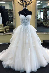 A-Line Lace Wedding Dresses For Sale Long Strapless Sweetheart