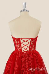 A-Line Red Homecoming Dresses Lace Appliques Short Dama Dress