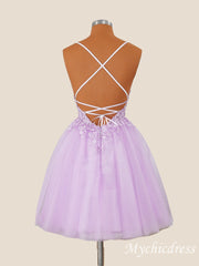 A-Line Short Lilac Homecoming Dress Straps with Appliques