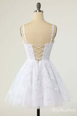 A-Line White Short 2025 Graduation Dresses Lace Homecoming Dress