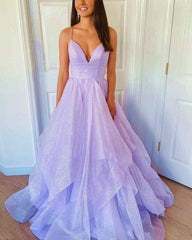 A-line Organza Tiered Lilac Prom Formal Dresses Sweetheart Sleeveless