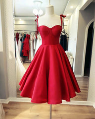 A Line Red Knee Length Homecoming Dress Satin Corset