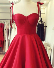 A Line Red Knee Length Homecoming Dress Satin Corset