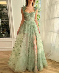 A Line Sage Green Formal Dresses with 3D Butterflies - MyChicDress