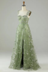 A line Corset Sage Green Long Formal Dresses 3D Butterflies