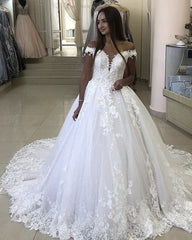 Ball Gown Off Shoulder Lace Applique Wedding Dresses 2024 MyChicDress