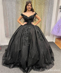 Ball Gown off shoulder Black Quinceanera Dresses Beaded