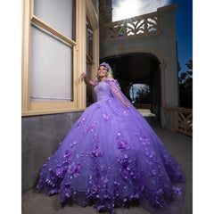 Cape Sleeve Sweetheart Lilac Quinceanera Dress 