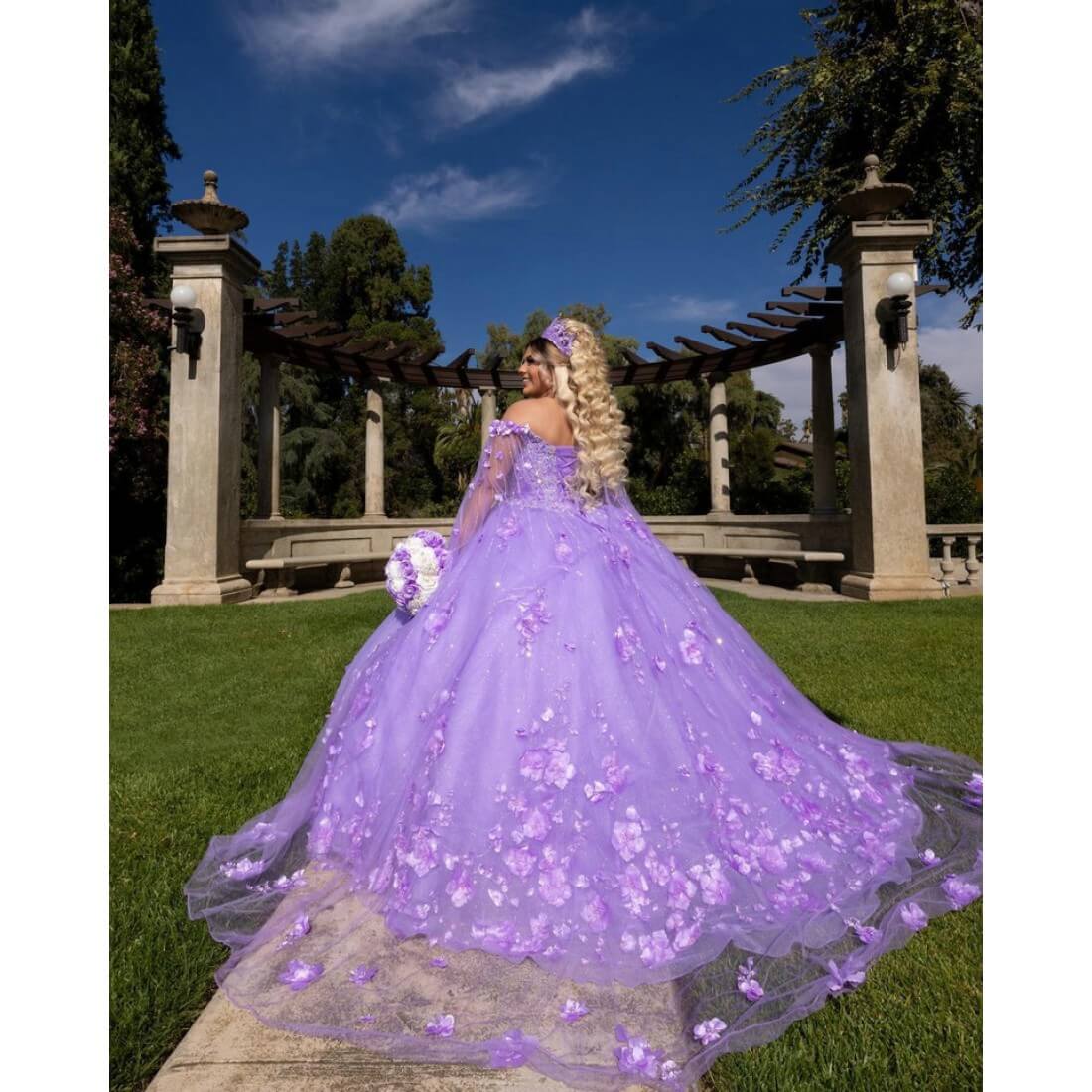 Best Lilac Quinceanera Dress Cape Sleeve Sweetheart