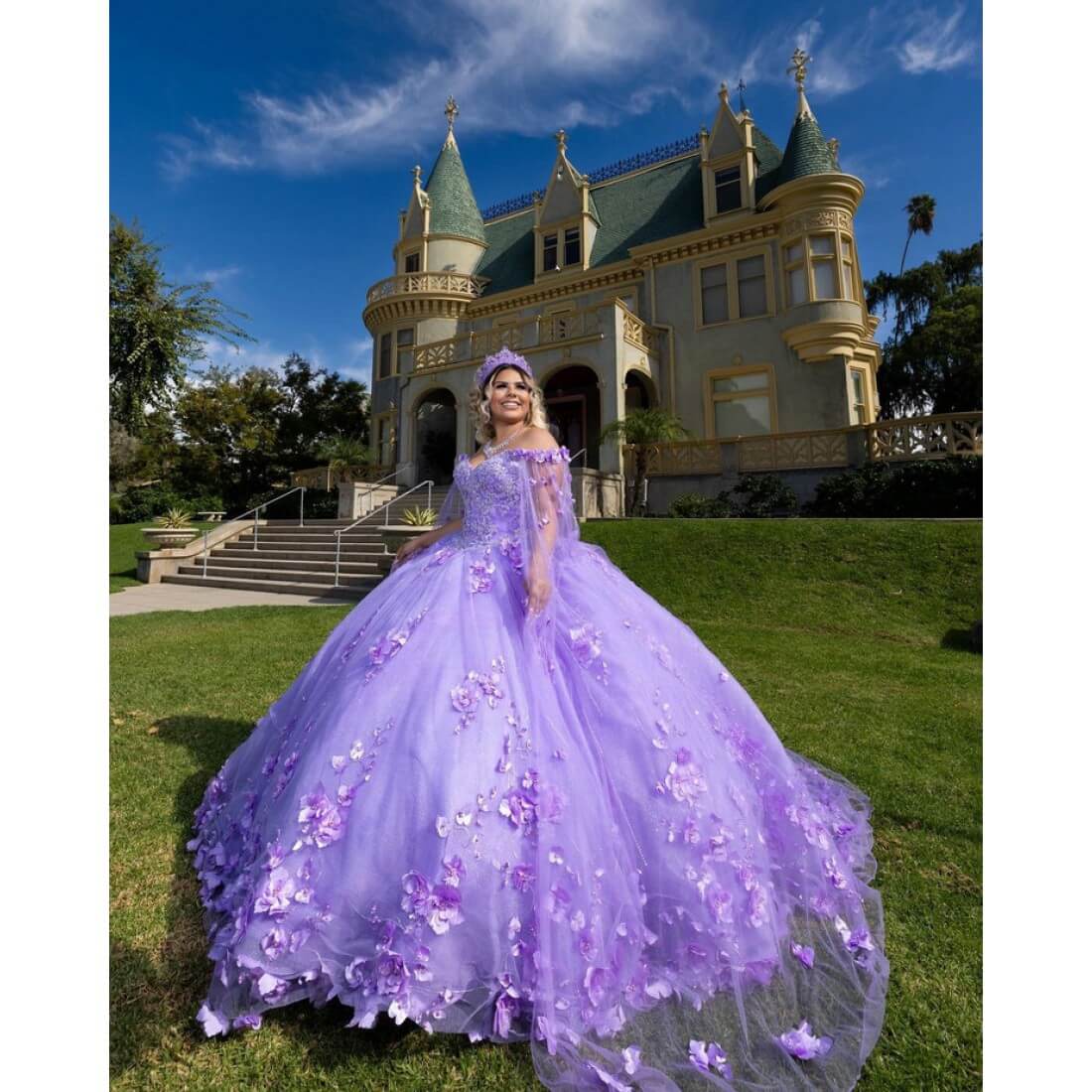 cheap Lilac Quinceanera Dress Cape Sleeve Sweetheart