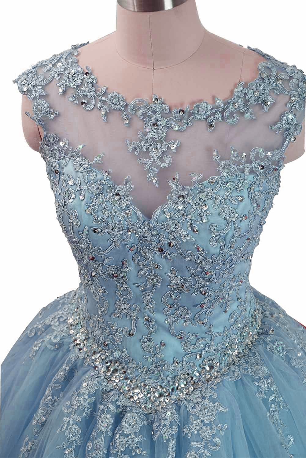 Charming Blue Sweet 16 Dress Tulle Lace Ball Gown Quinceanera Dress MyChicDress