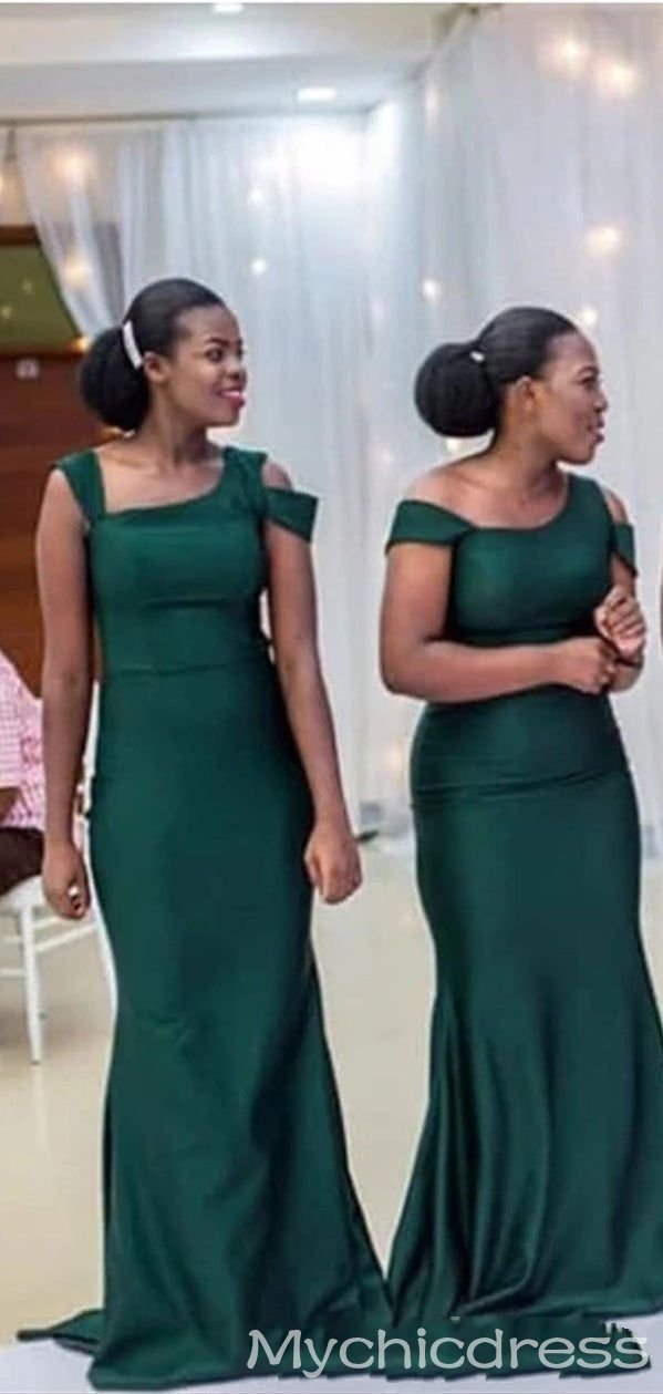 Cheap African Long Green Bridesmaid Dresses Mermaid Sleeveless MyChicDress