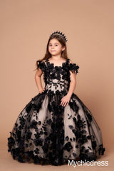 Cheap Black 3D Flowers Mini Quinceanera Dresses Off Shoulder Pageant Dresses MyChicDress