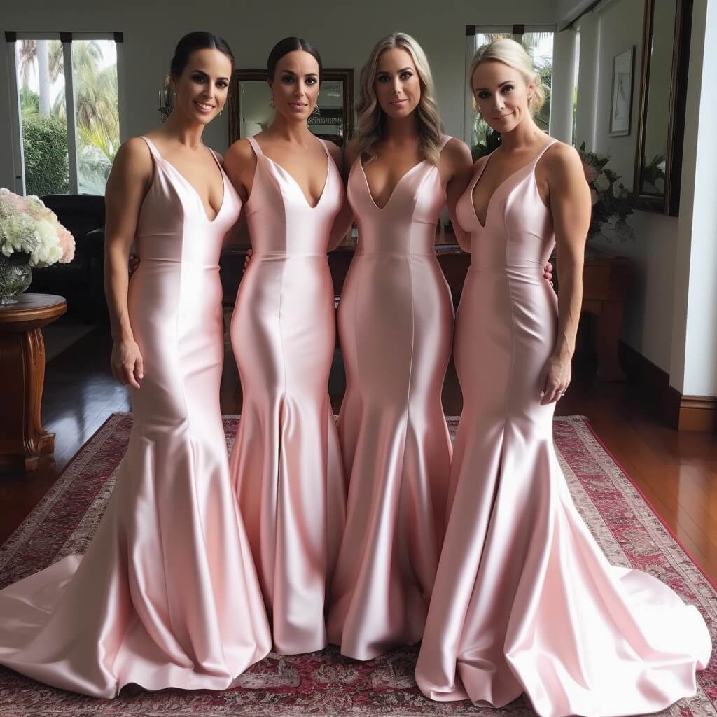 Cheap Long Pink Bridesmaid Dresses Mermaid V Neck Wedding Party Dress MyChicDress