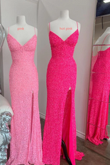 Cheap Mermaid Spaghetti Straps Glitter UK Prom Dresses Pink Sequin Evening Dresses MyChicDress