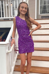 Cheap Royal Blue Homecoming Dresses Sequin One Shoulder Short Hoco Dress MyChicDress