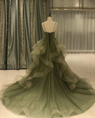 Cheap Sage Green Quinceanera Dresses Organza Ruffles with Spaghetti Straps MyChicDress