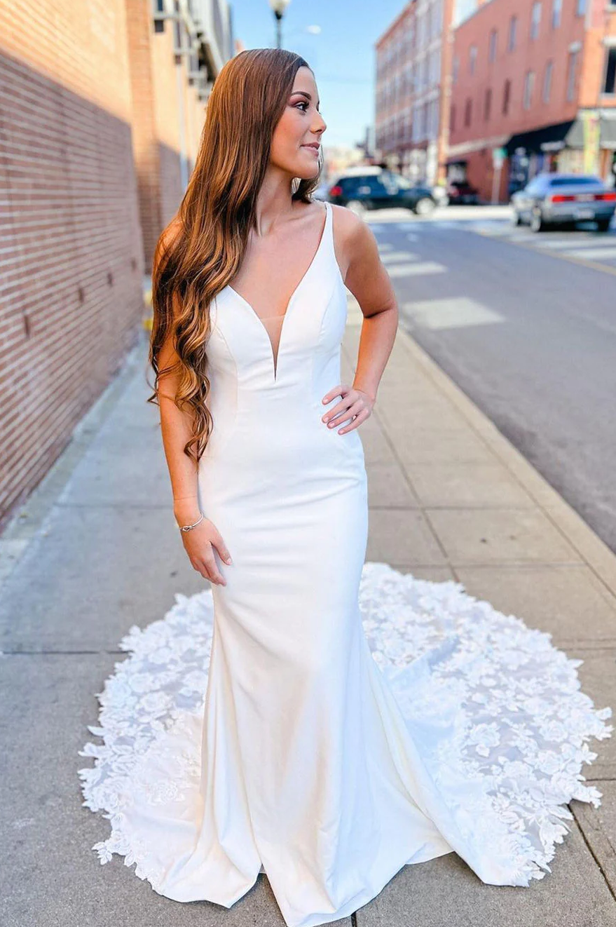 Vestido de novia de satén blanco 2024
