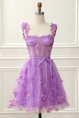 Cheap Corset A-Line Purple Homecoming Dress With Butterflies