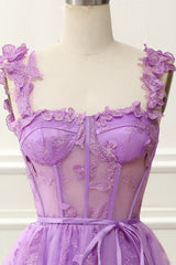 Cheap Corset A-Line Purple Homecoming Dress With Butterflies