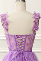 Cheap Corset A-Line Purple Homecoming Dress With Butterflies