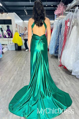 Cheap High Neck Green Mirror-Cut Prom Dress Sequins Mermaid