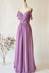 Chiffon Dusty Purple Wedding Guest Dress Straps Long Bridesmaid Dress MyChicDress