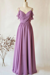 Chiffon Dusty Purple Wedding Guest Dress Straps Long Bridesmaid Dress MyChicDress