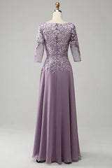 Chiffon Long Lavender Mother of the Bride Dress V Neck Appliques MyChicDress