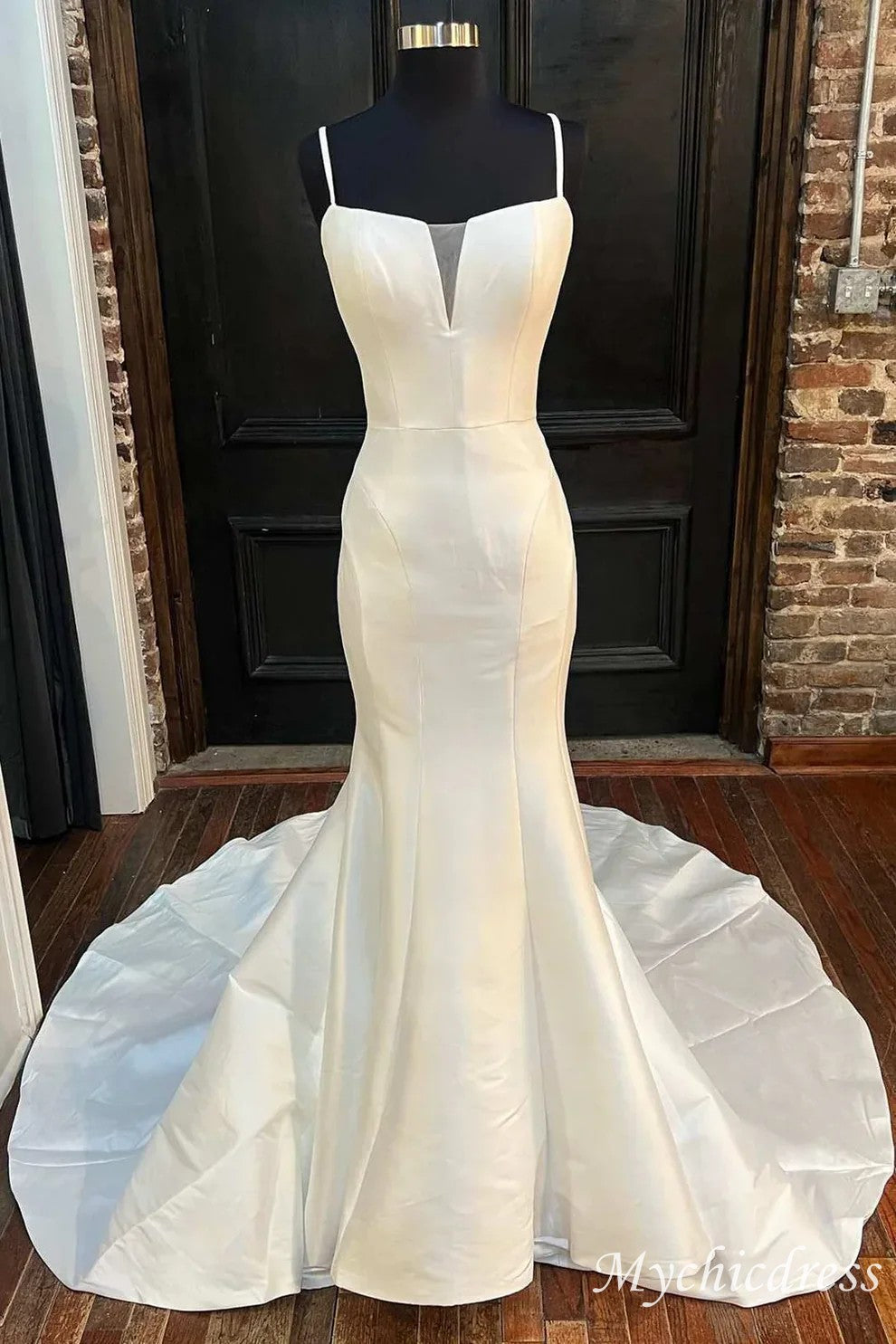 Custom Made Mermaid Long Satin Wedding Dresses Spaghetti Straps - MyChicDress